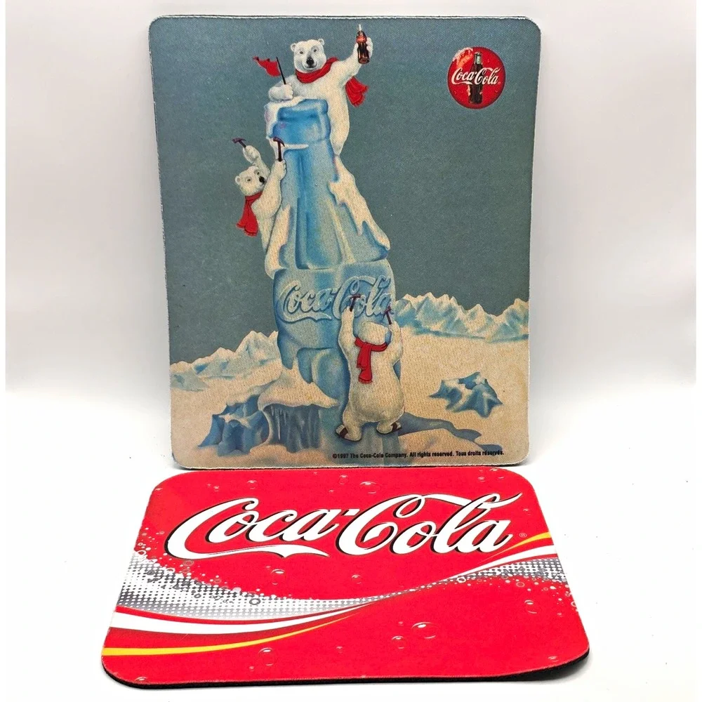 Coca-Cola Non-Slip Mouse Pad Lot of 2 Red Logo Polar Bear Pictorial